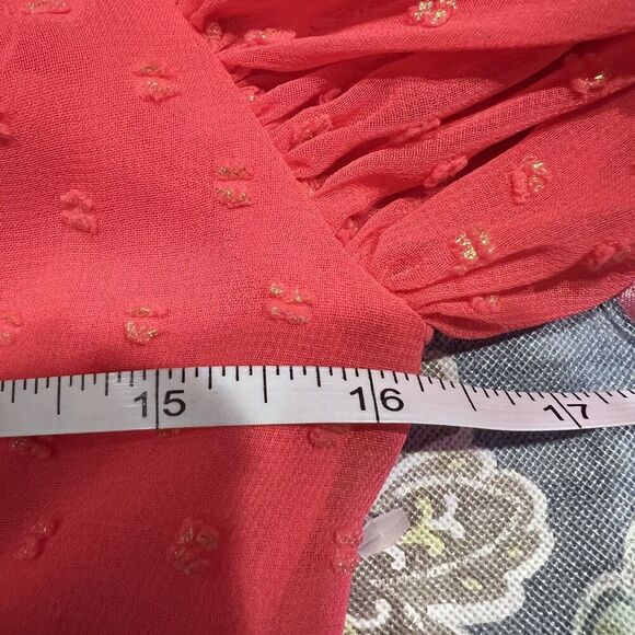 Kimberly Goldson Size XS Lesli Jacquard Long Sleeve Maxi Dress Coral Gold V Neck - Picture 15 of 16